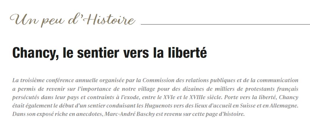 Chancy, le sentier vers la liberté